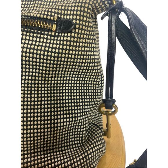 Fossil Kinley Black Leather Front Flap Black Cream Dot Tweed Crossbody Purse Key - Picture 5 of 12